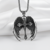 Vintage Cross Feather Wings Pendant-Black Diamonds New York