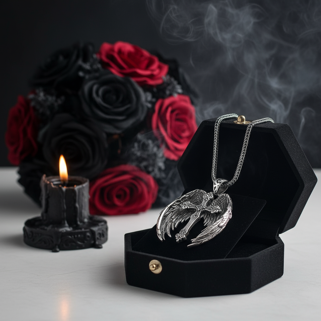 Vintage Cross Feather Wings Pendant-Black Diamonds New York