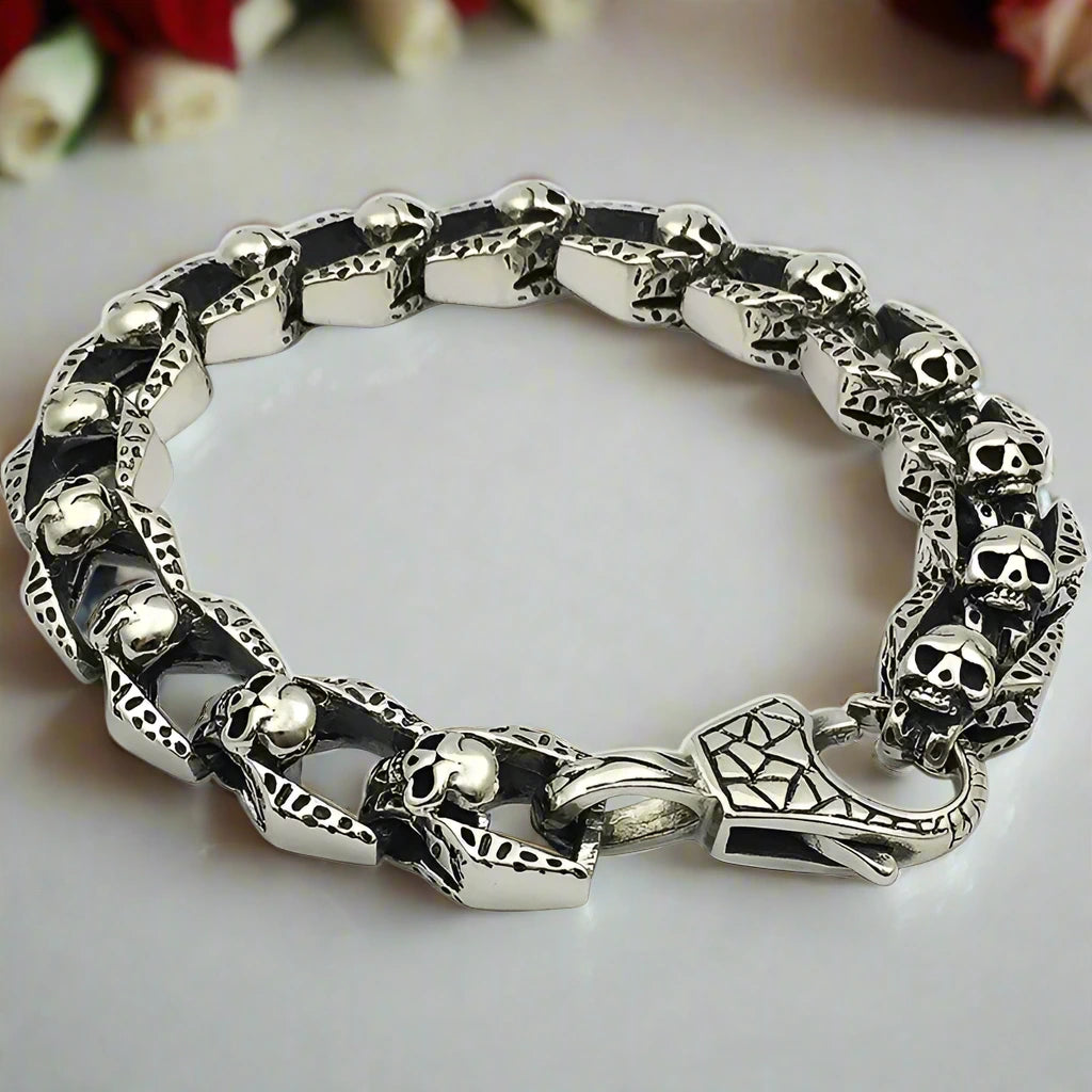 Vintage Dominant Punk Skull Bracelet-Black Diamonds New York