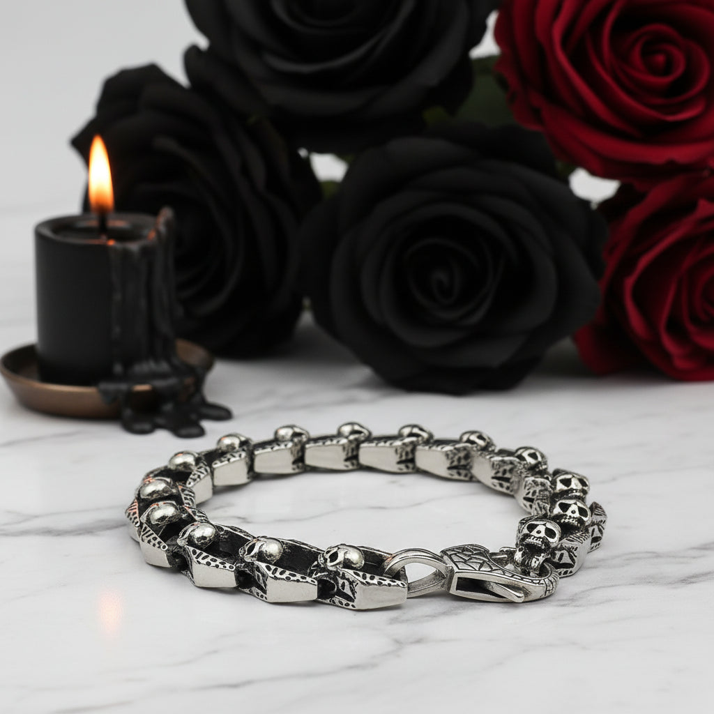 Vintage Dominant Punk Skull Bracelet-Black Diamonds New York