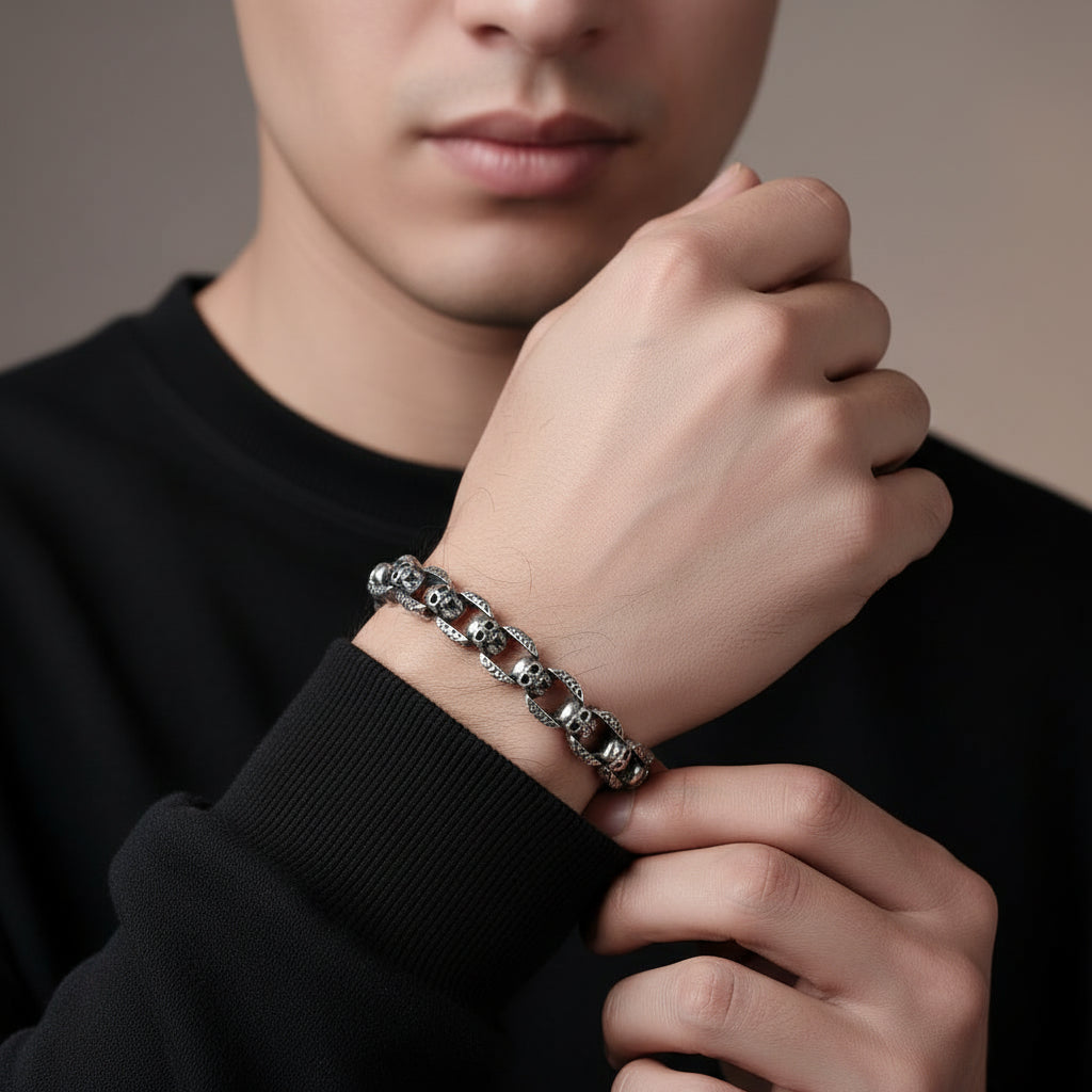 Vintage Dominant Punk Skull Bracelet-Black Diamonds New York