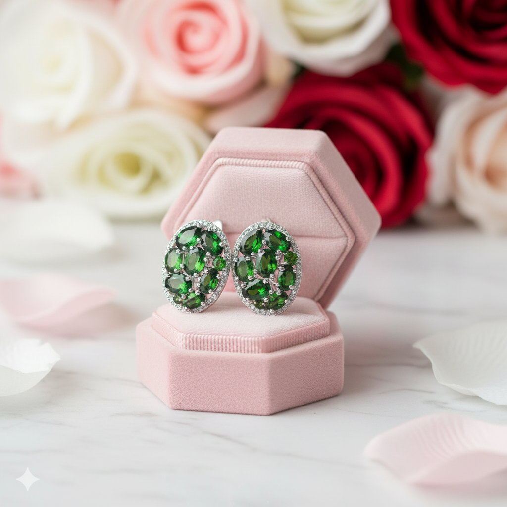 Vintage Earrings 6.86Ct Chrome Diopside Gemstone Stud Earrings-Black Diamonds New York