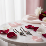 Vintage Gold Skull Rose Earrings-Black Diamonds New York