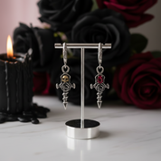 Vintage Gold Skull Rose Earrings-Black Diamonds New York