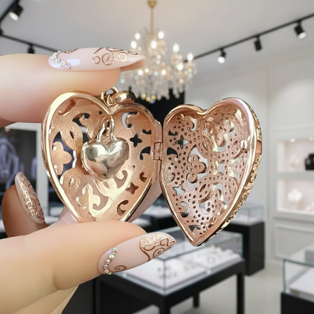 Vintage Love Heart Locket Pendant-Black Diamonds New York