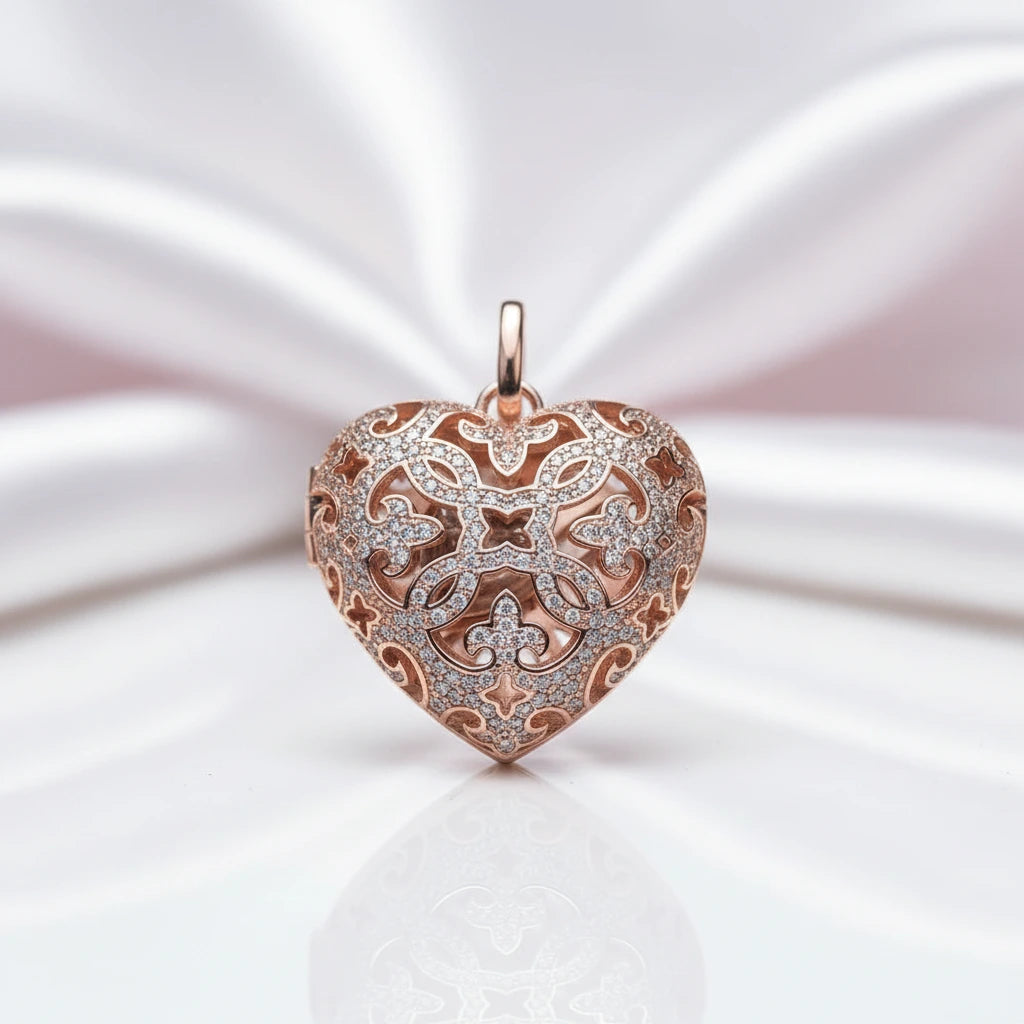 Vintage Love Heart Locket Pendant-Black Diamonds New York