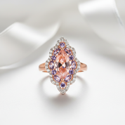 Vintage Marquise-cut Morganite Halo Engagement Ring-Black Diamonds New York