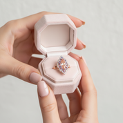 Vintage Marquise-cut Morganite Halo Engagement Ring-Black Diamonds New York