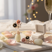 Vintage Natural Chalcedony Shell Flower Earrings-Black Diamonds New York