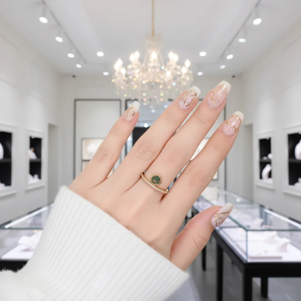 Vintage Natural Moss Agate Engagement Ring-Black Diamonds New York