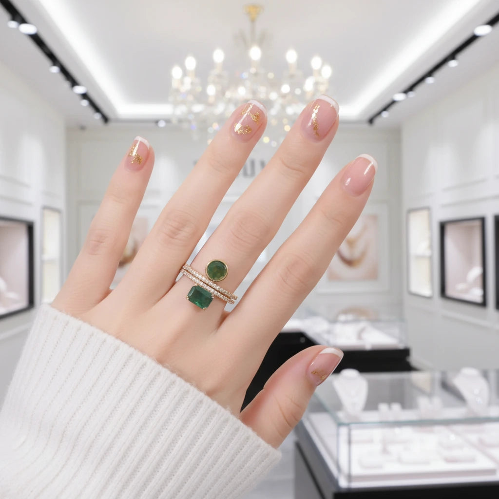 Vintage Natural Moss Agate Engagement Ring-Black Diamonds New York