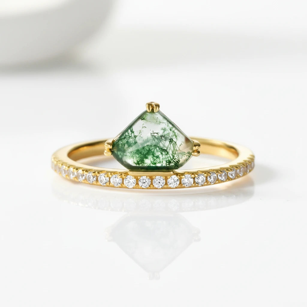 Vintage Natural Moss Agate Engagement Ring-Black Diamonds New York
