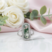 Vintage Oval Cut Moss Agate Promise Ring-Black Diamonds New York