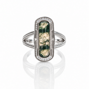 Vintage Oval Cut Moss Agate Promise Ring-Black Diamonds New York