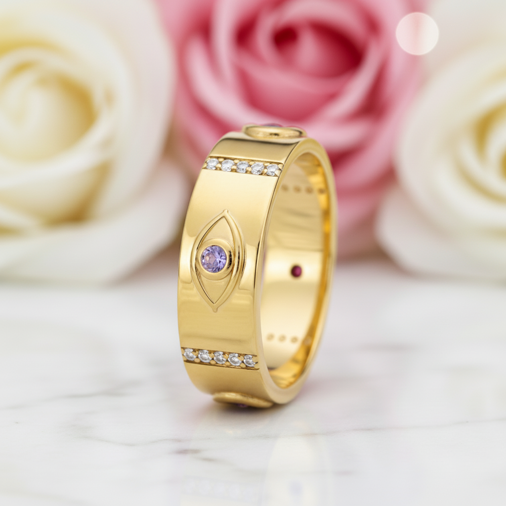 Vintage Purple Diamond Eye Talisman Band-Black Diamonds New York