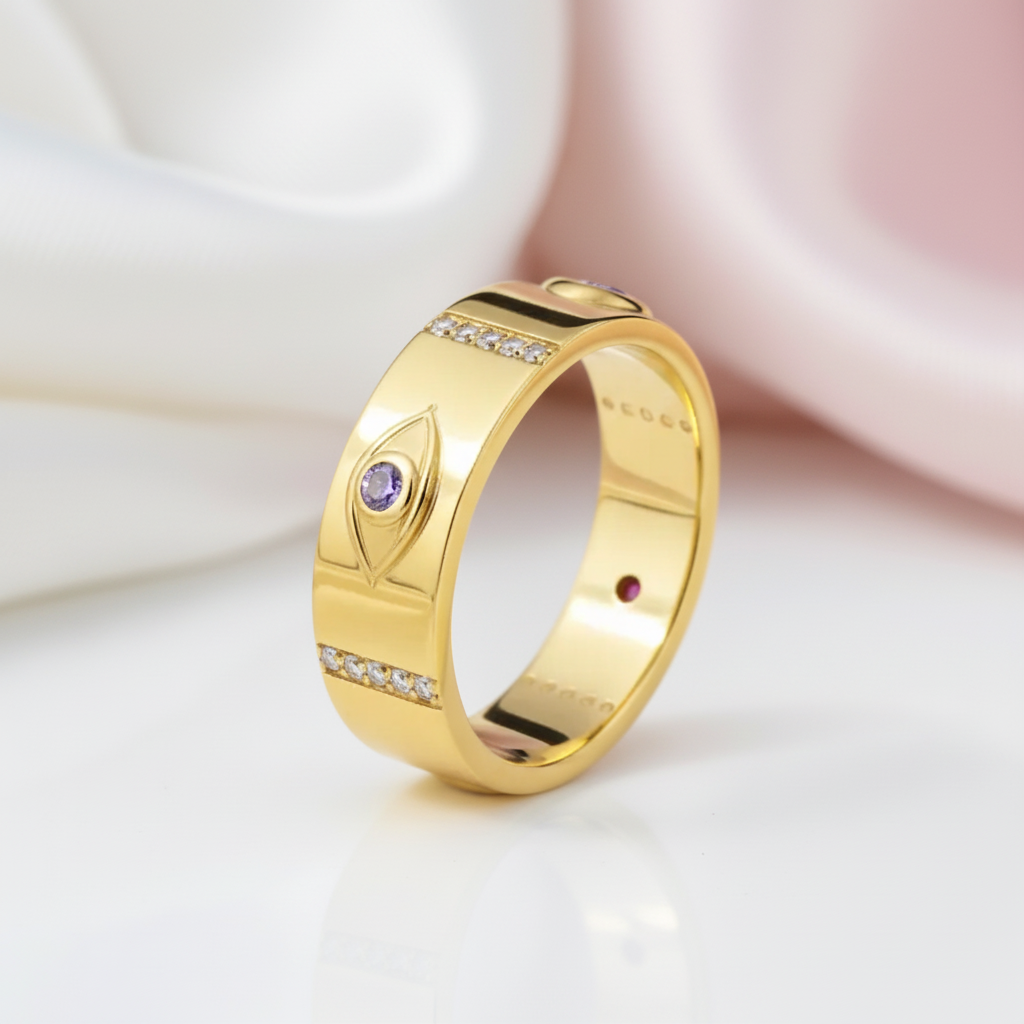 Vintage Purple Diamond Eye Talisman Band-Black Diamonds New York