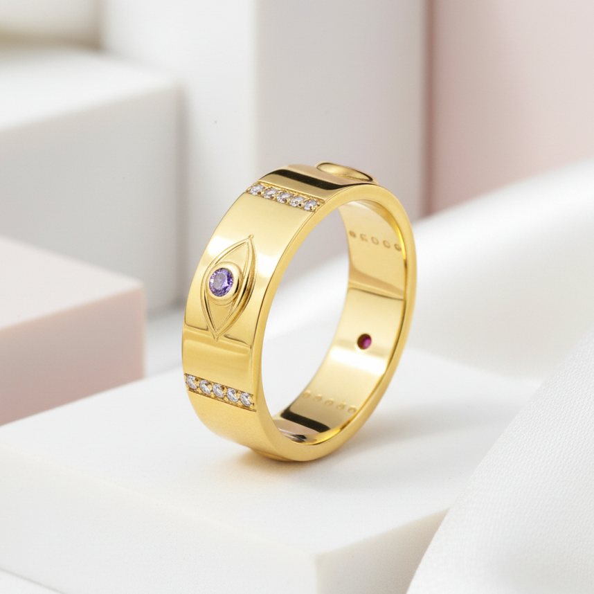 Vintage Purple Diamond Eye Talisman Band-Black Diamonds New York