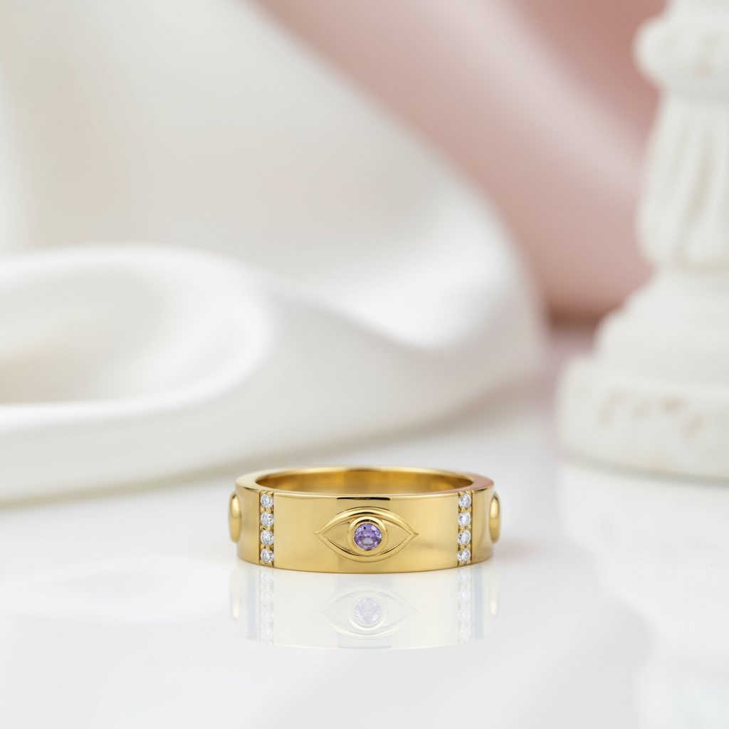 Vintage Purple Diamond Eye Talisman Band-Black Diamonds New York