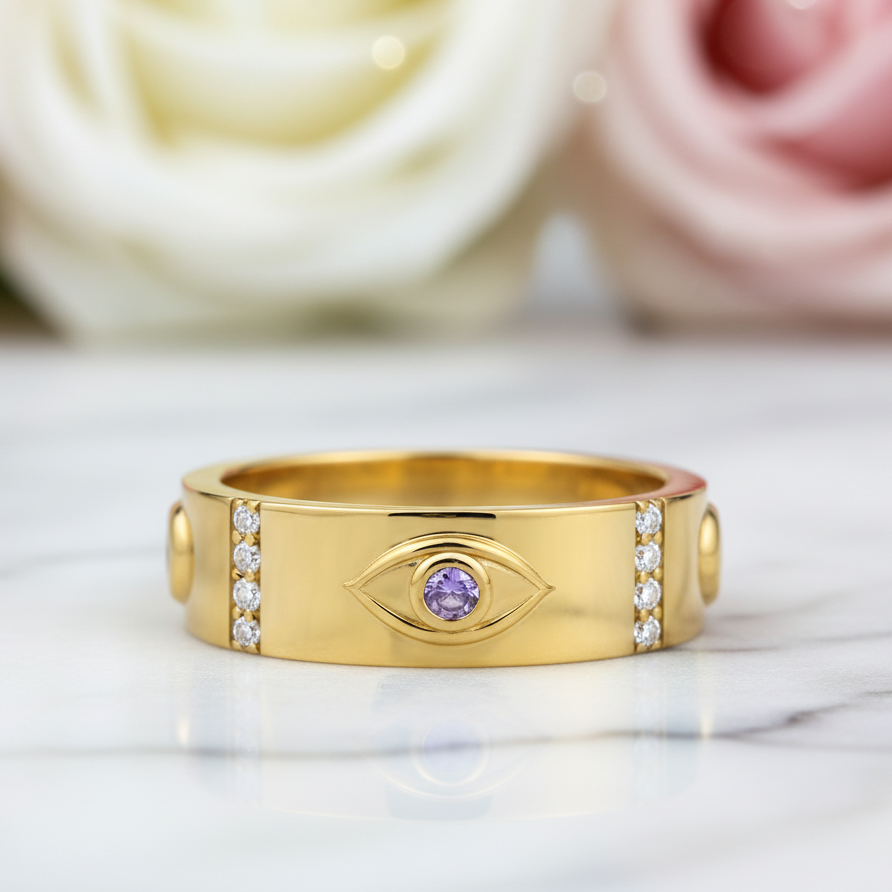 Vintage Purple Diamond Eye Talisman Band-Black Diamonds New York