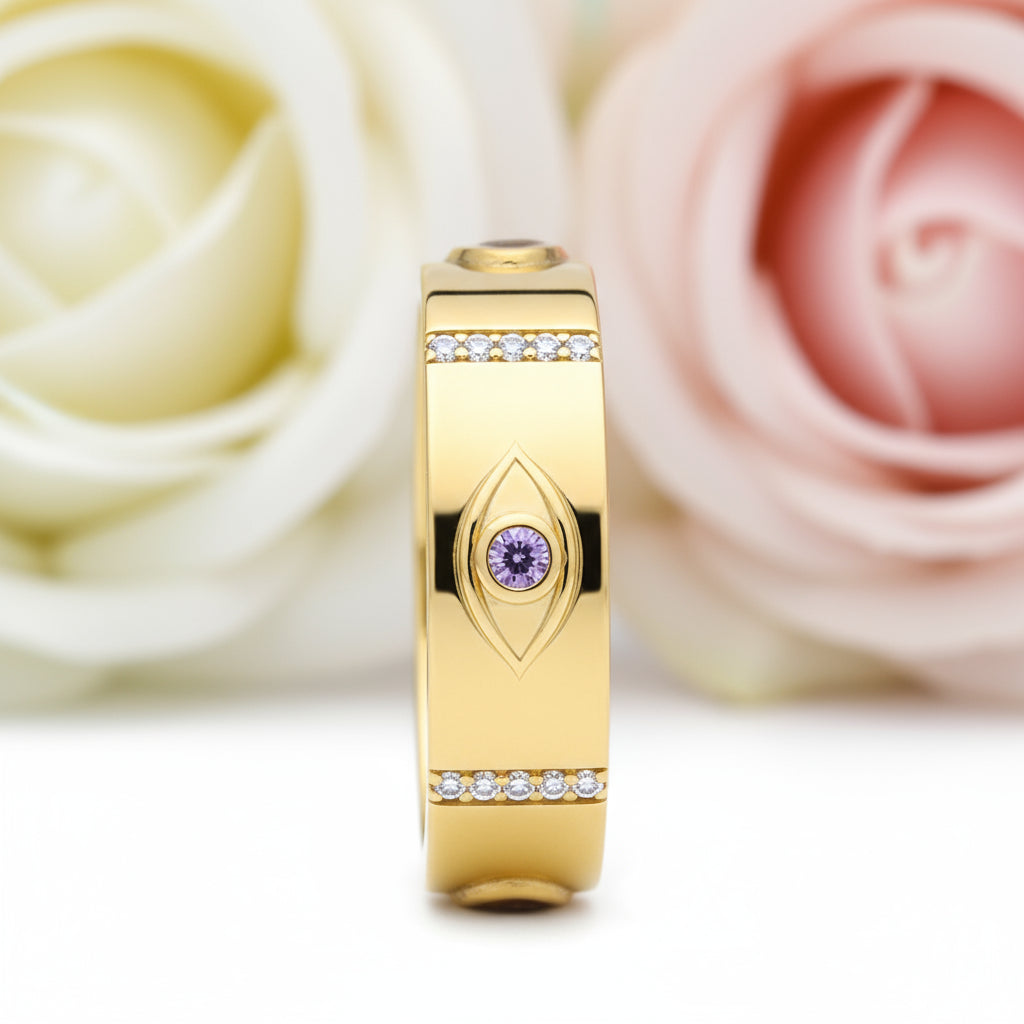 Vintage Purple Diamond Eye Talisman Band-Black Diamonds New York