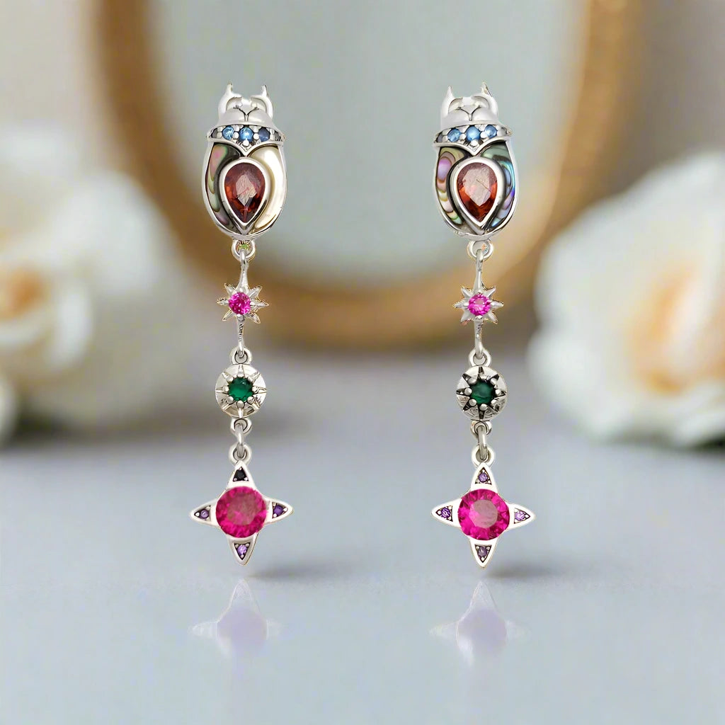 Vintage Scarab Drop Earrings-Black Diamonds New York