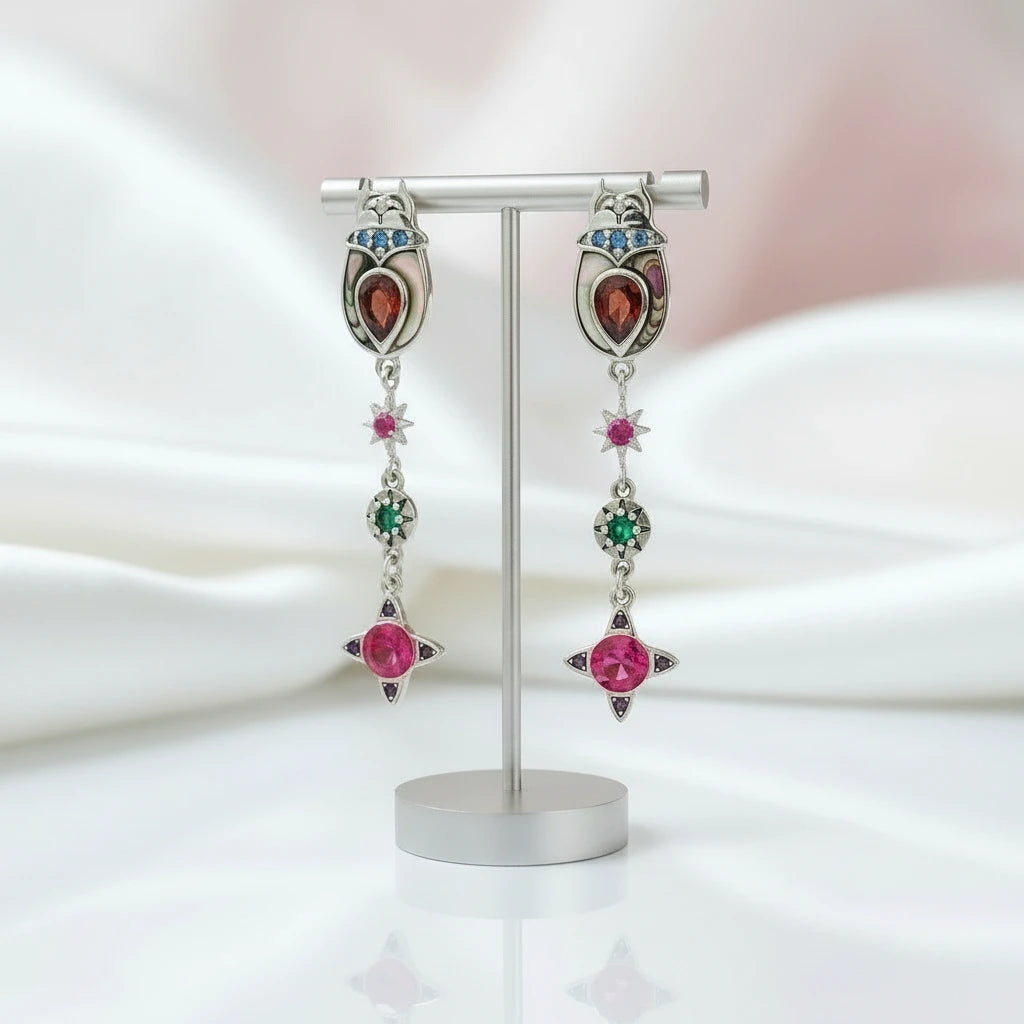 Vintage Scarab Drop Earrings-Black Diamonds New York