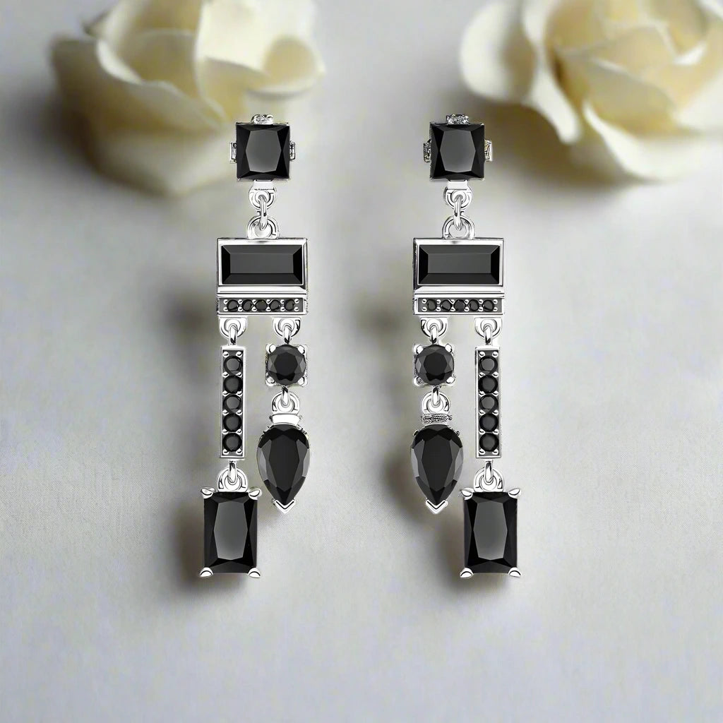 Vintage Scarab Drop Earrings-Black Diamonds New York