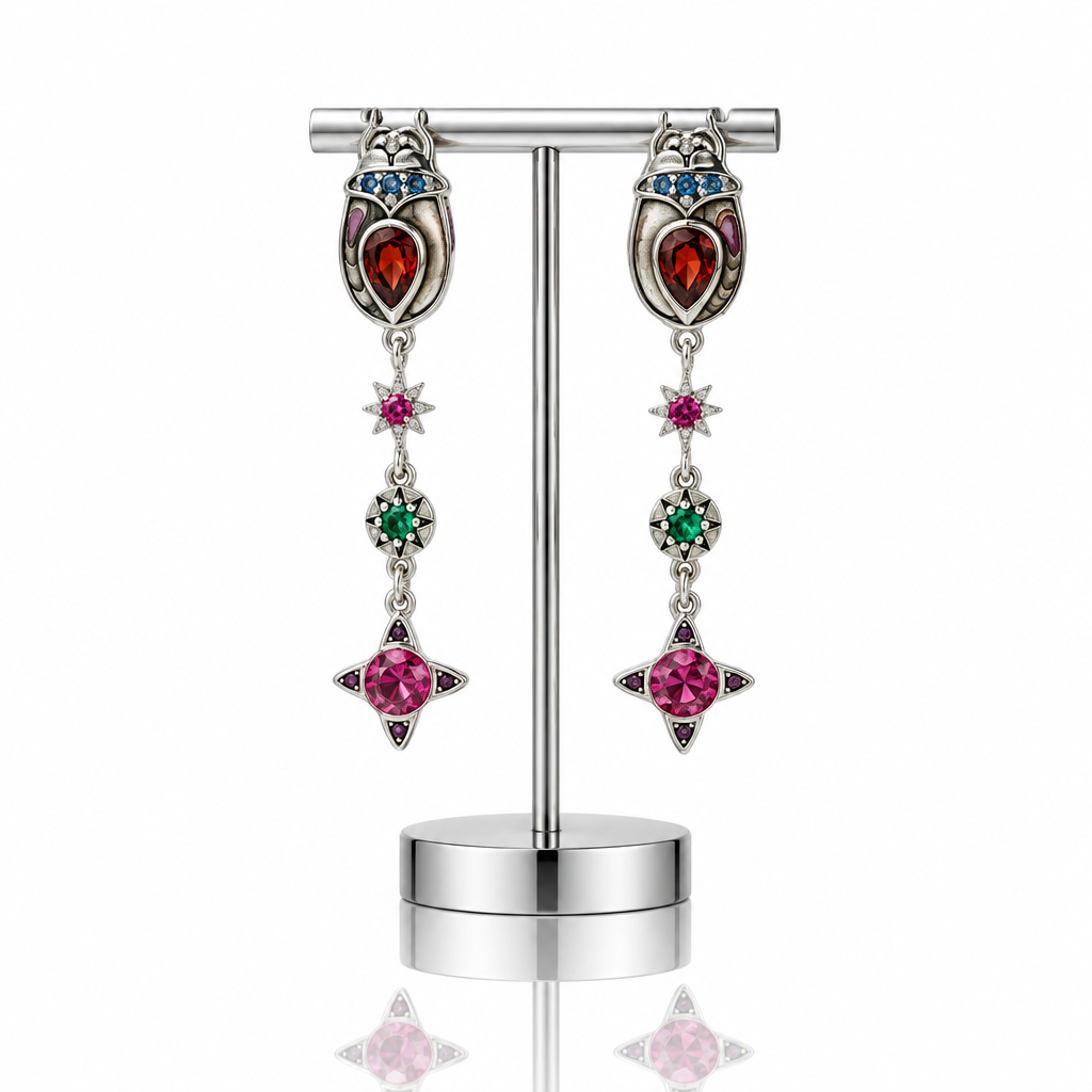 Vintage Scarab Drop Earrings-Black Diamonds New York
