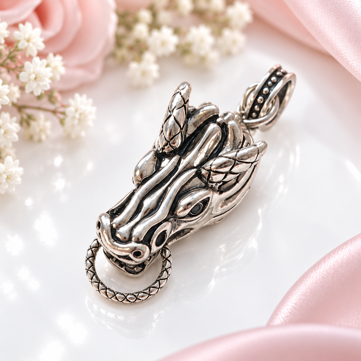 Vintage Style Carrier Dragon Pendant-Black Diamonds New York