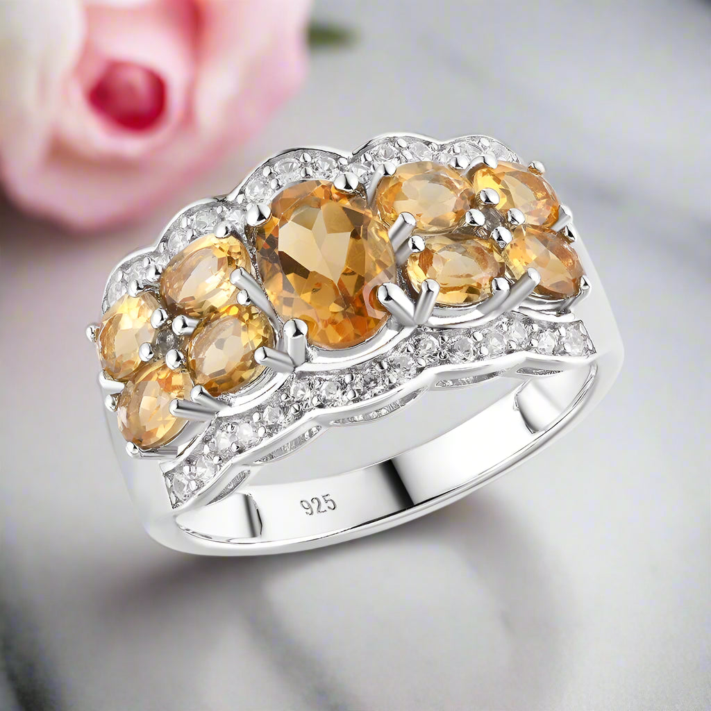 Vintage Style Oval Cut Create Citrine Gemstone Halo Ring-Black Diamonds New York