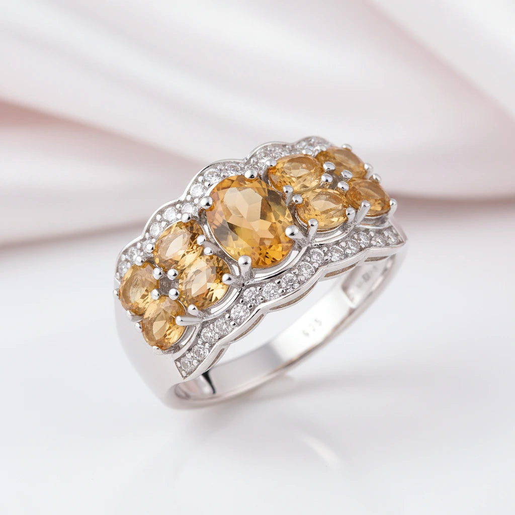 Vintage Option Oval Cut Create Citrine Gemstone Halo Ring-Black Diamonds New York