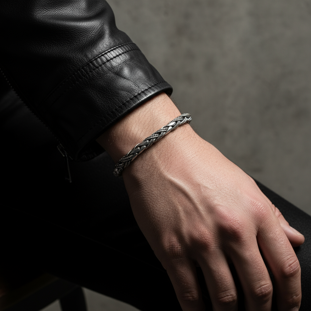 Vintage Woven Whip Chain Men's Bracelet-Black Diamonds New York
