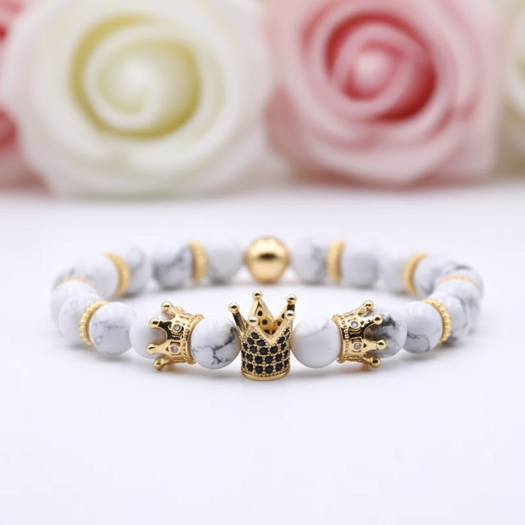 Volcanic Stone Crown Bead Bracelet-Black Diamonds New York