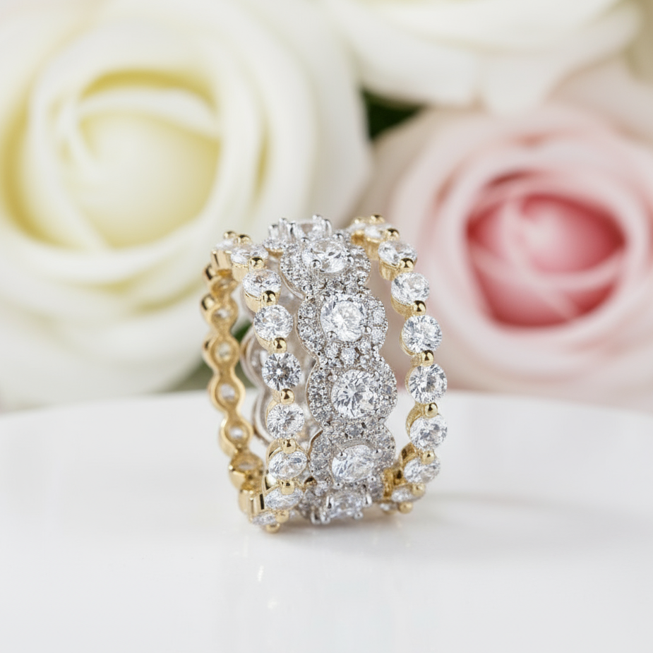 2 Tone 5.0ct Round Cut 3PC Wedding Band Set-Black Diamonds New York