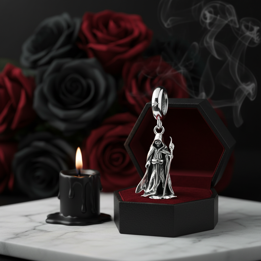 Wand-wielding Grim Reaper Charm-Black Diamonds New York
