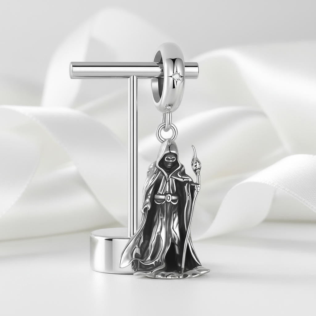 Wand-wielding Grim Reaper Charm-Black Diamonds New York