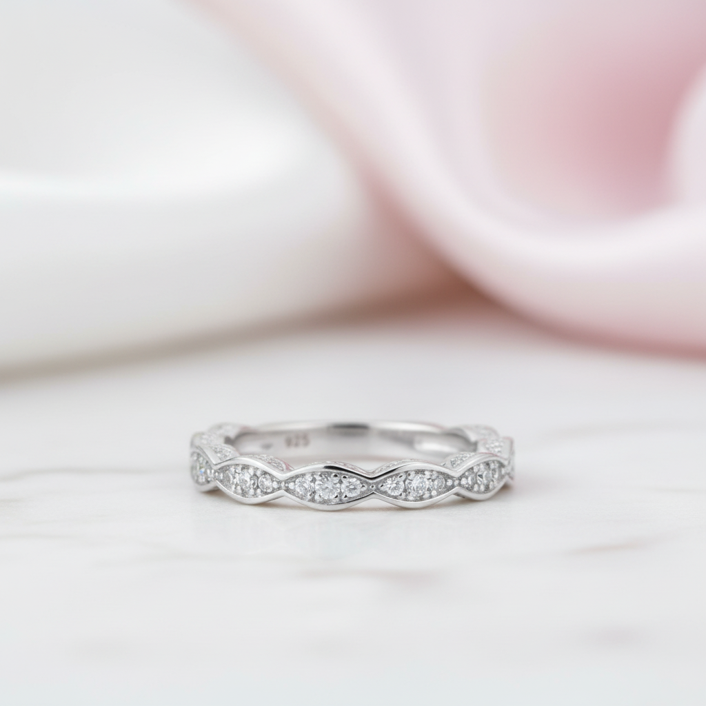 Wave Pattern Vintage Option Diamond Option Ring-Black Diamonds New York