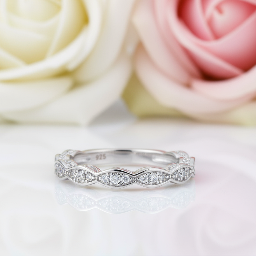 Wave Pattern Vintage Style Diamond Ring-Black Diamonds New York