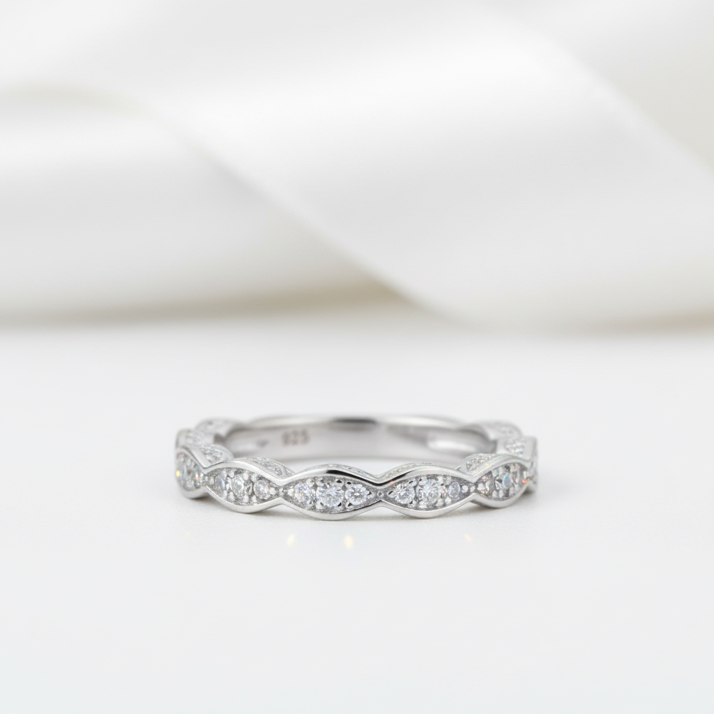 Wave Pattern Vintage Option Diamond Option Ring-Black Diamonds New York