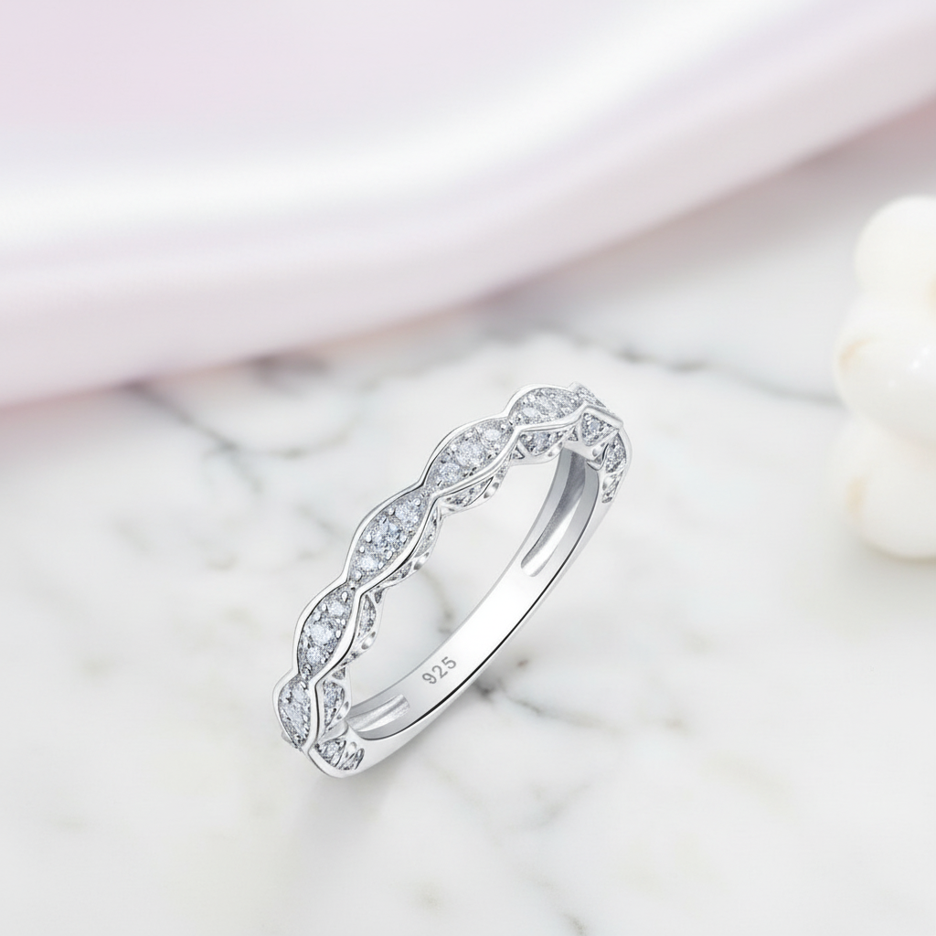 Wave Pattern Vintage Option Diamond Option Ring-Black Diamonds New York