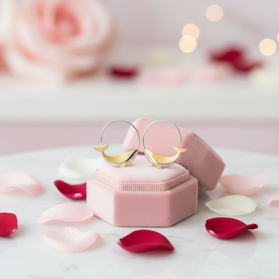 Whale Round Hoop Earrings-Black Diamonds New York