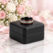 Whiskey Barrel Wood and Guitar Strings Inlay Tungsten Carbide Ring-Black Diamonds New York