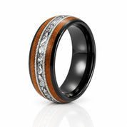 Whiskey Barrel Wood and Guitar Strings Inlay Tungsten Carbide Ring-Black Diamonds New York