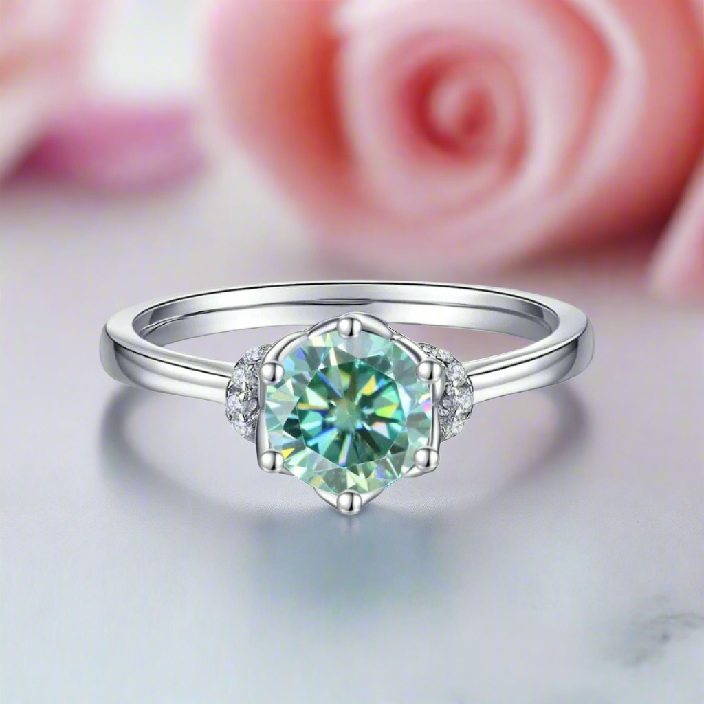 White Gold 1.0 ct Round-Cut Green Diamond Engagement Ring-Black Diamonds New York