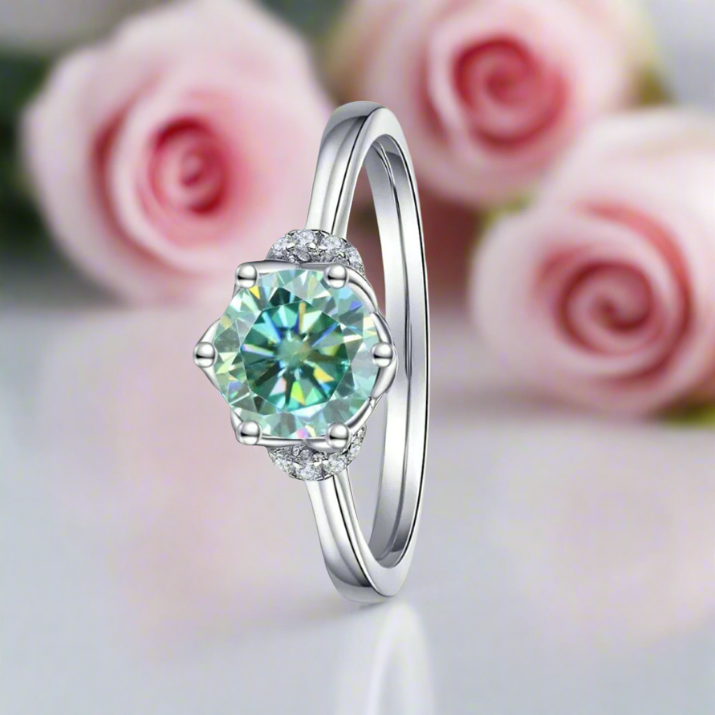 White Gold 1.0 ct Round-Cut Green Diamond Engagement Ring-Black Diamonds New York