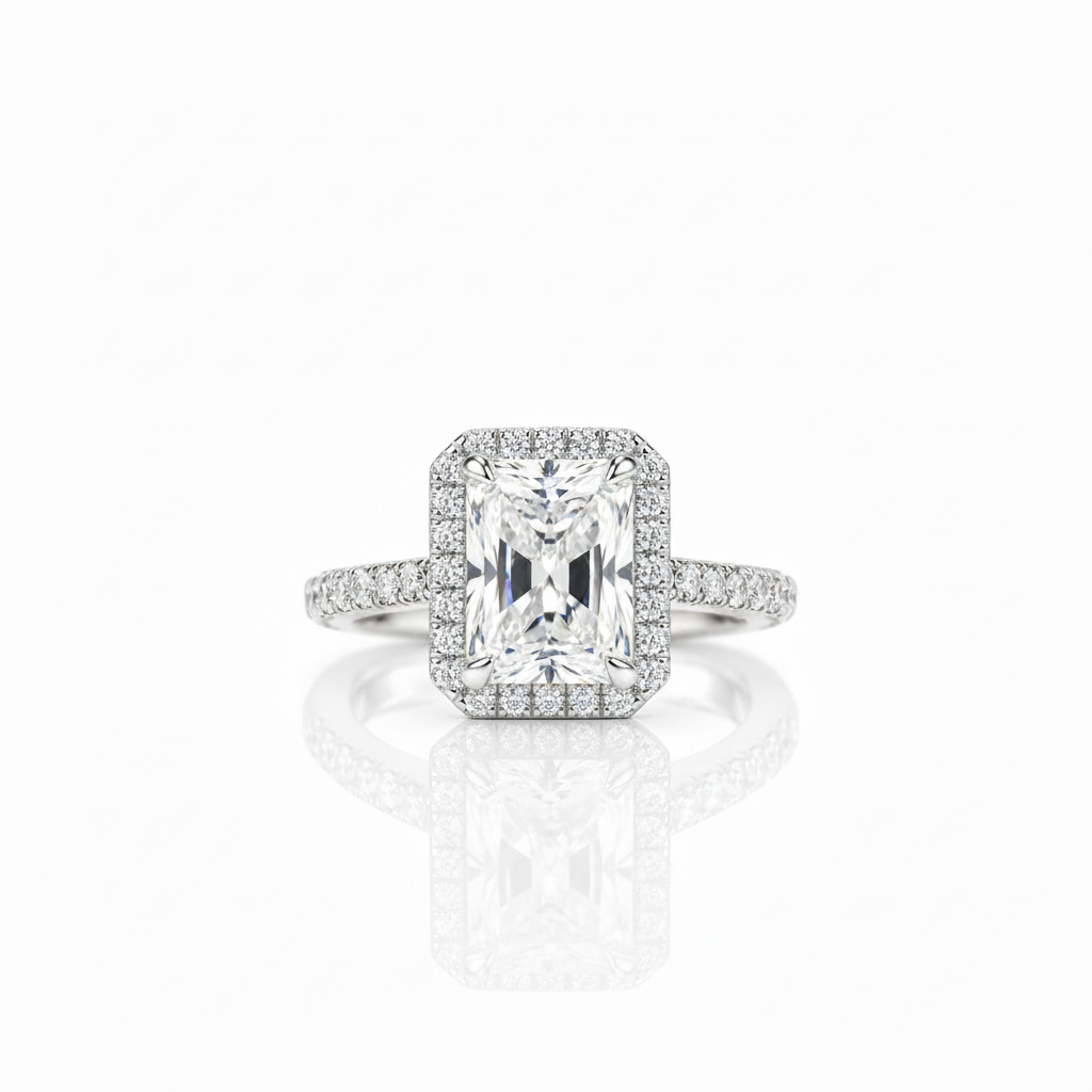 White Gold 6ct Radiant Cut Solitaire Halo Engagement Ring-Black Diamonds New York