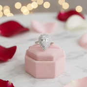 White Gold Double Halo Pear Cut Engagement Ring-Black Diamonds New York