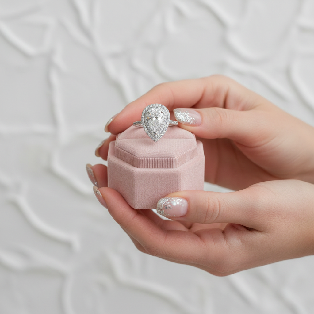 White Gold Double Halo Pear Cut Engagement Ring-Black Diamonds New York