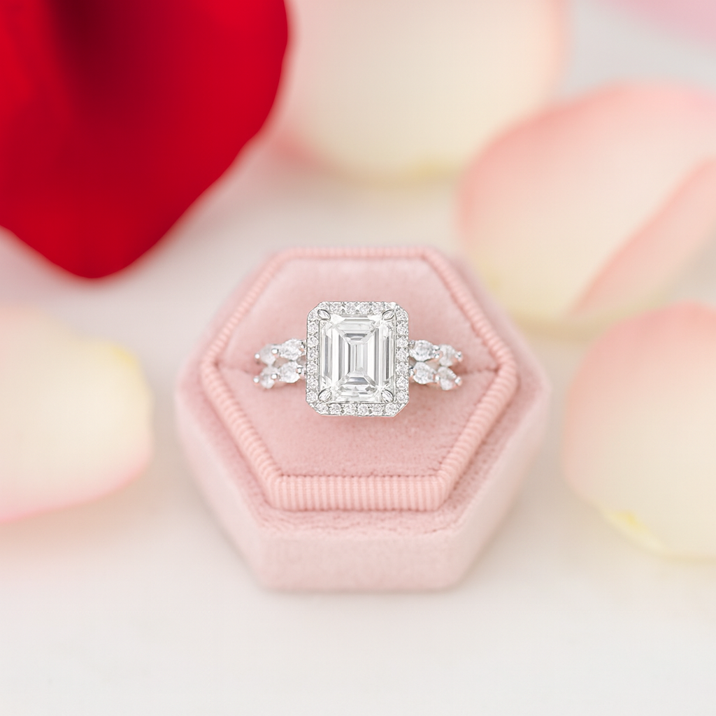 White Gold Emerald Cut Diamond Engagement Ring-Black Diamonds New York