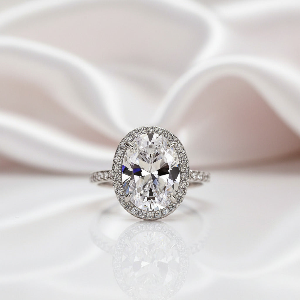 White Gold Halo Oval Cut Diamond Option Engagement Ring-Black Diamonds New York